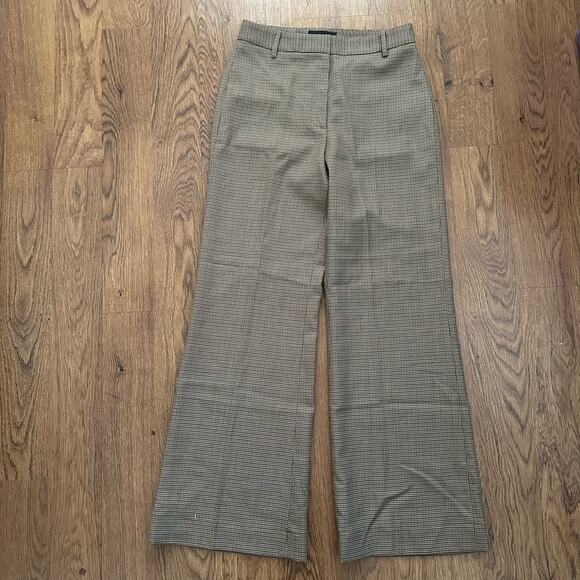 Nili lotan brown plaid wool pants straight cut casual size 4 flat front